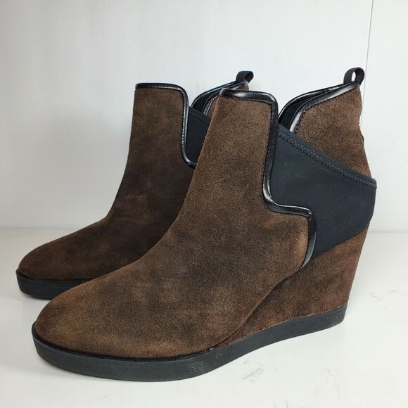 Donald Pliner women boots Wedge Bootie Dark Brown Suede Luluu Sz 9.5 new - Picture 4 of 8